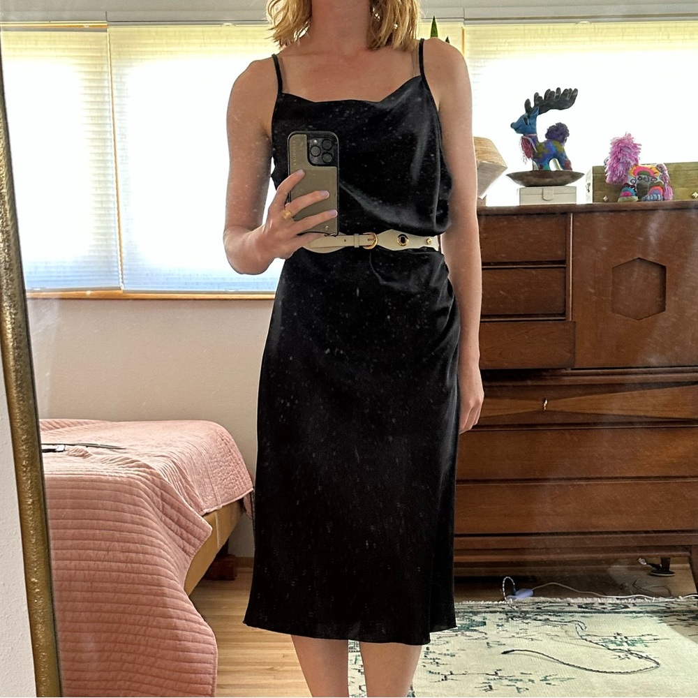 NWT Bebe Black Silk Like Midi Dress
